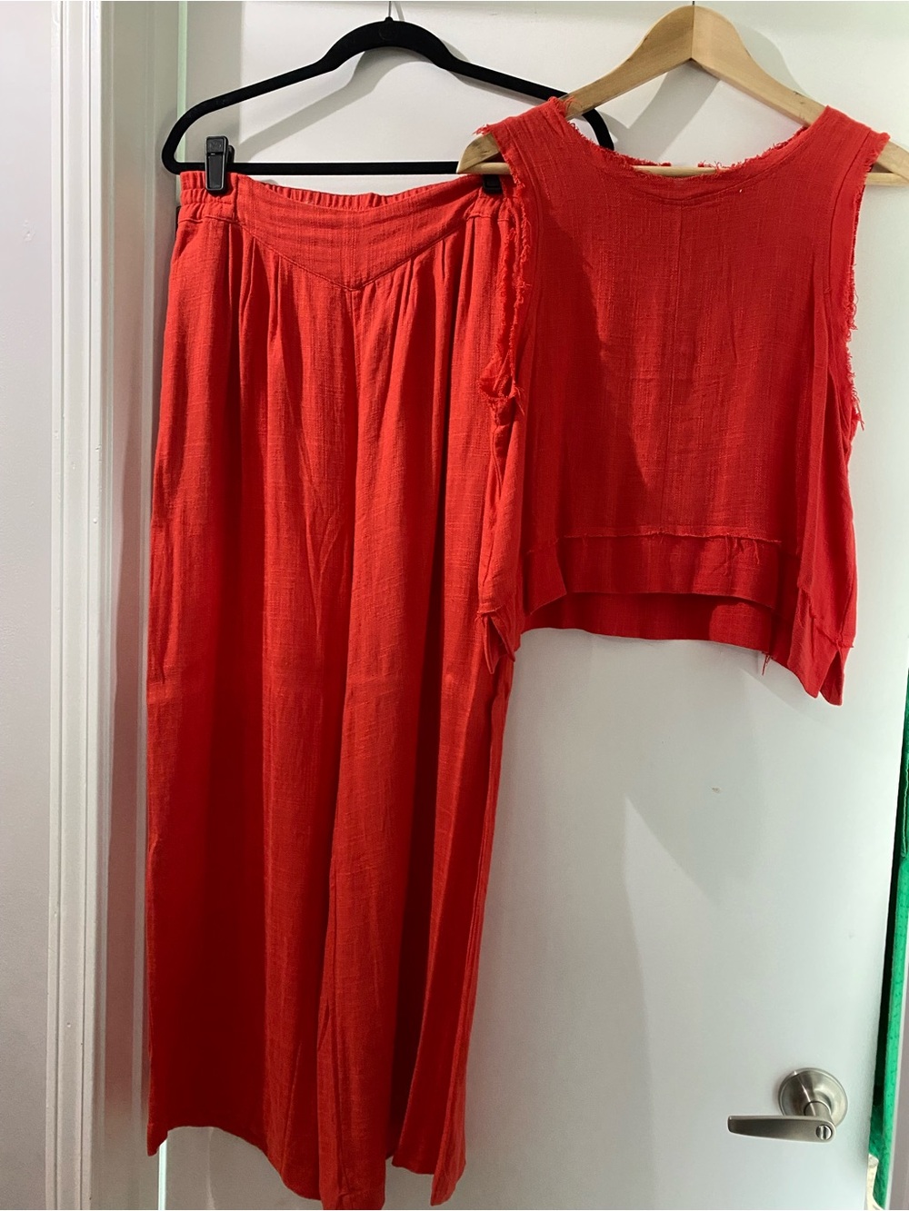 Women's Red Two-Piece Linen blend Set